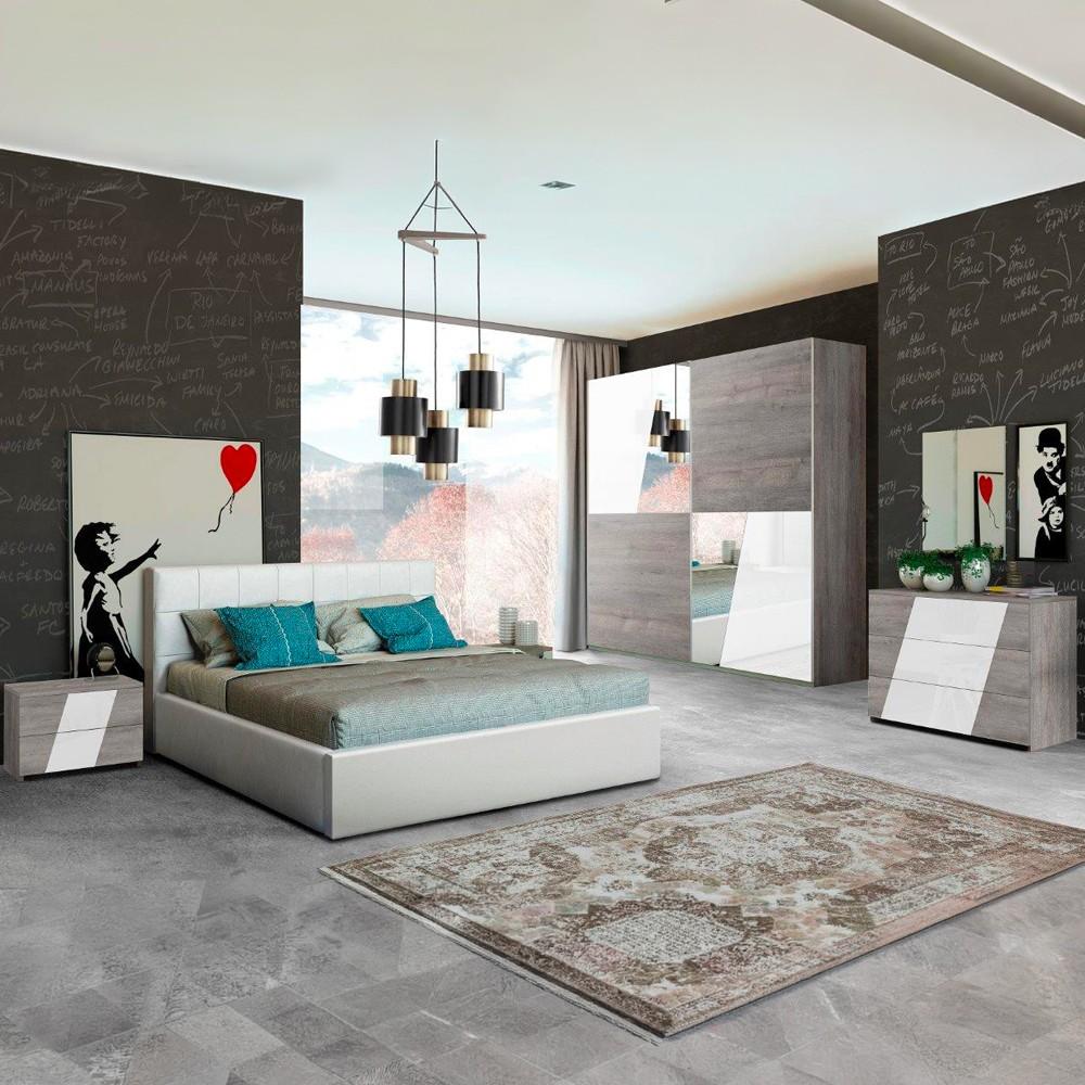 Camera da letto Mania grigio e bianco lucido