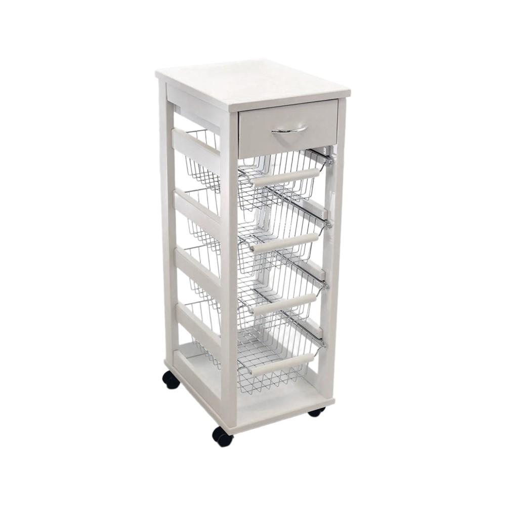 Carrello Vesuvio salvaspazio con piano in legno bianco