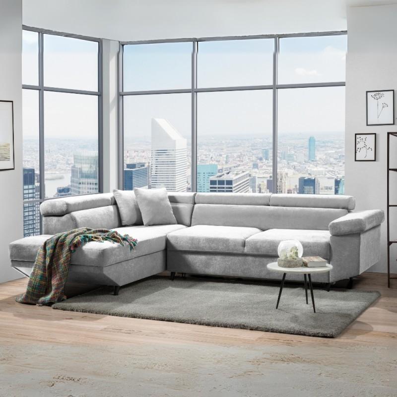 Divano letto Denver con penisola contenitore sinistra in Ronda 80 grigio chiaro