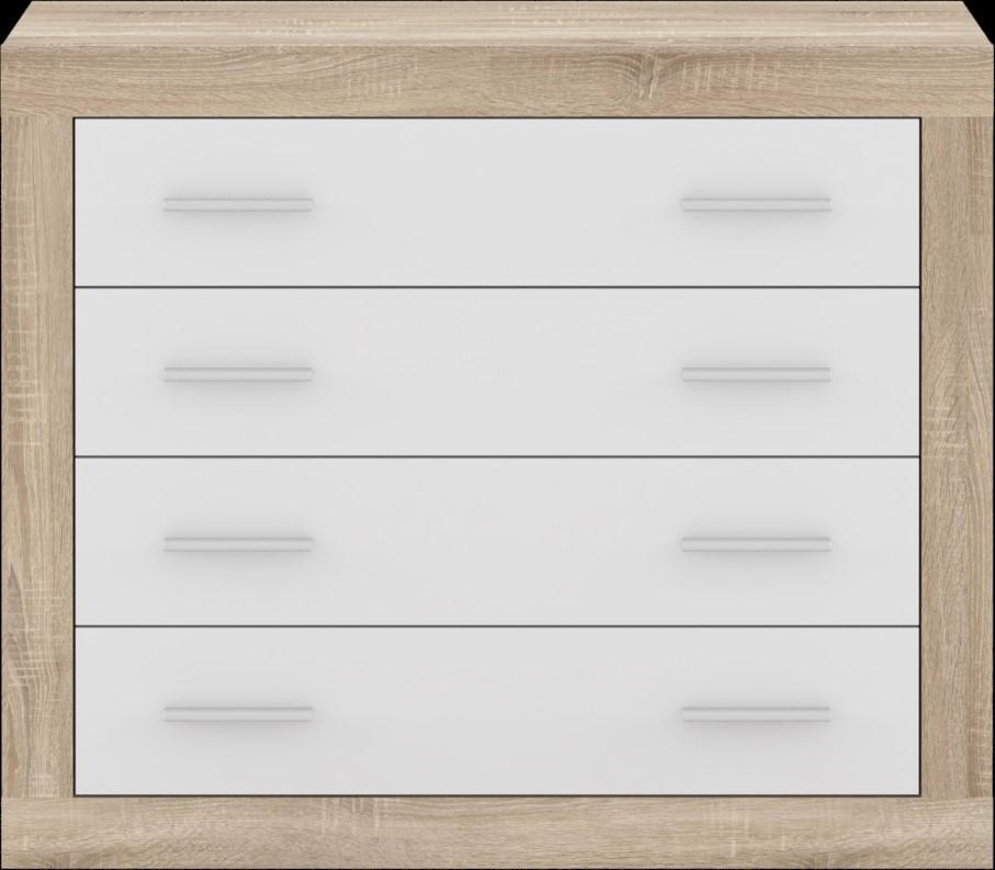 Cassettiera com&ograve; Sara 4 cassetti con struttura rovere e frontali bianco