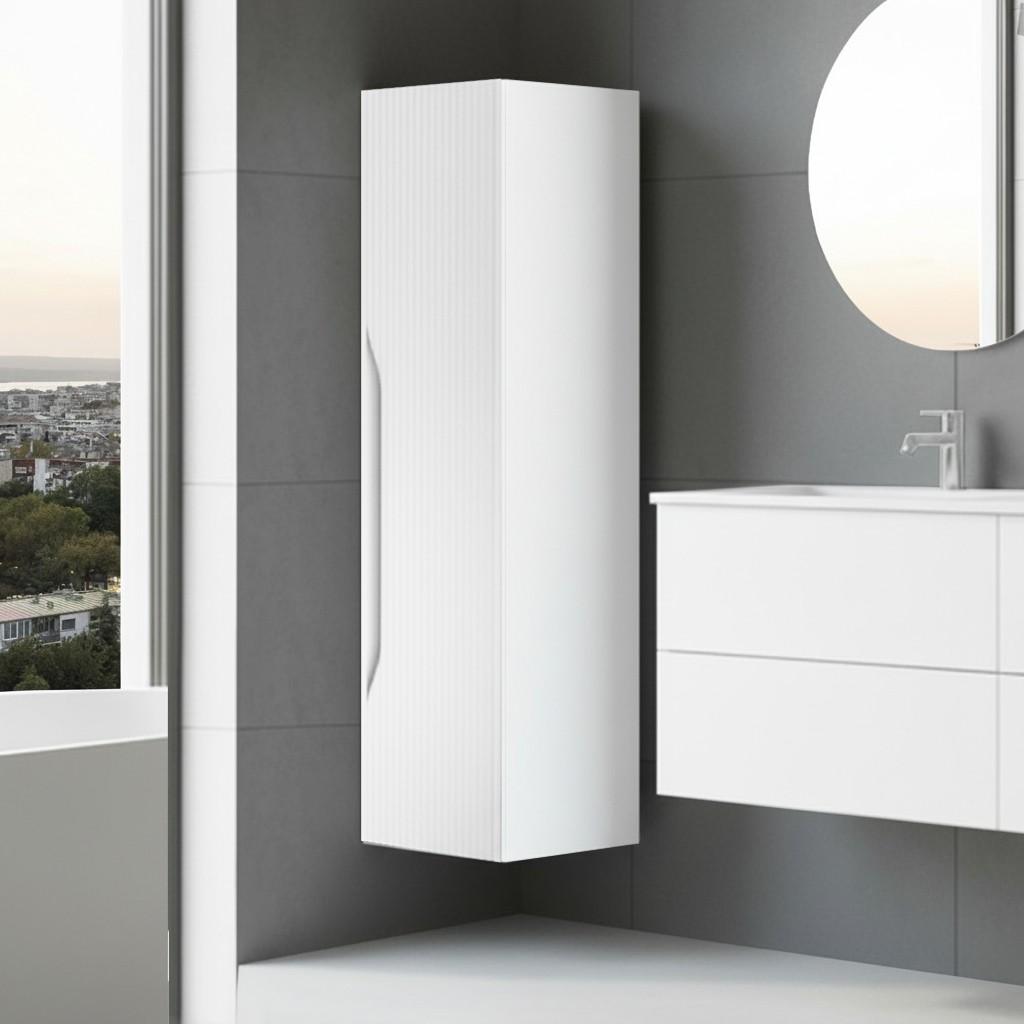 Colonna bagno sospesa Soho 1 anta effetto cannettato colore bianco opaco e grigio scuro 120x27x35 cm