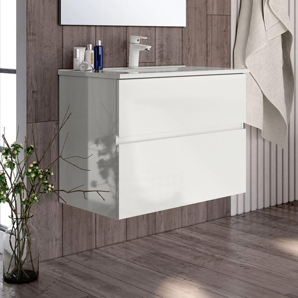 Mobile bagno sospeso Londres con due cassetti 70x45x59 cm colore bianco lucido