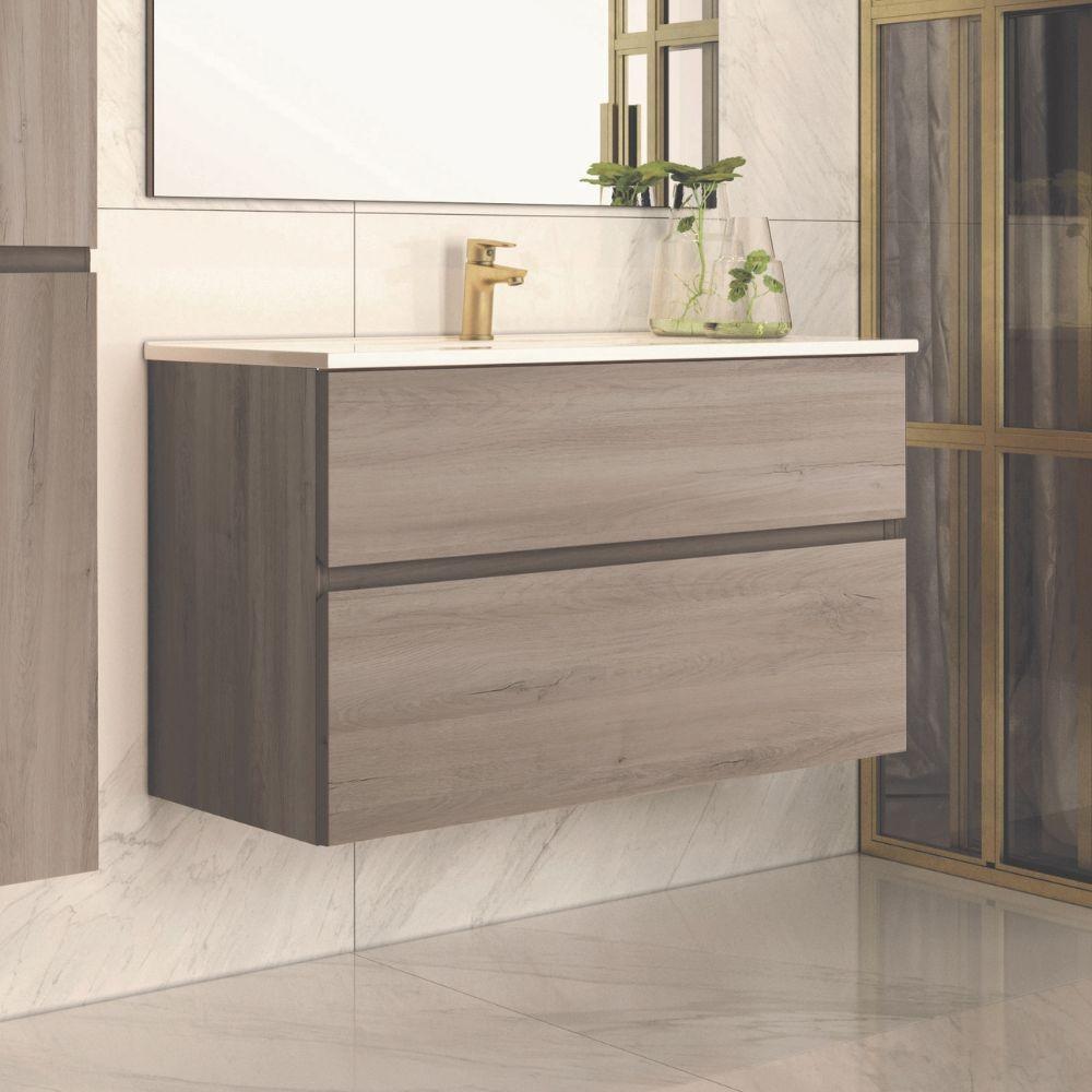 Mobile bagno sospeso Londres con due cassetti 100x45x59 cm colore rovere grigio