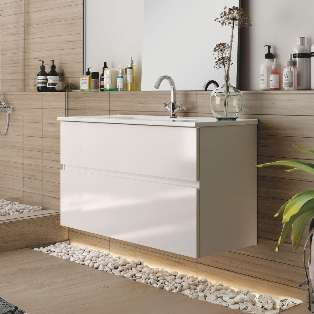 Mobile bagno sospeso Londres con due cassetti 100x45x59 cm colore bianco lucido