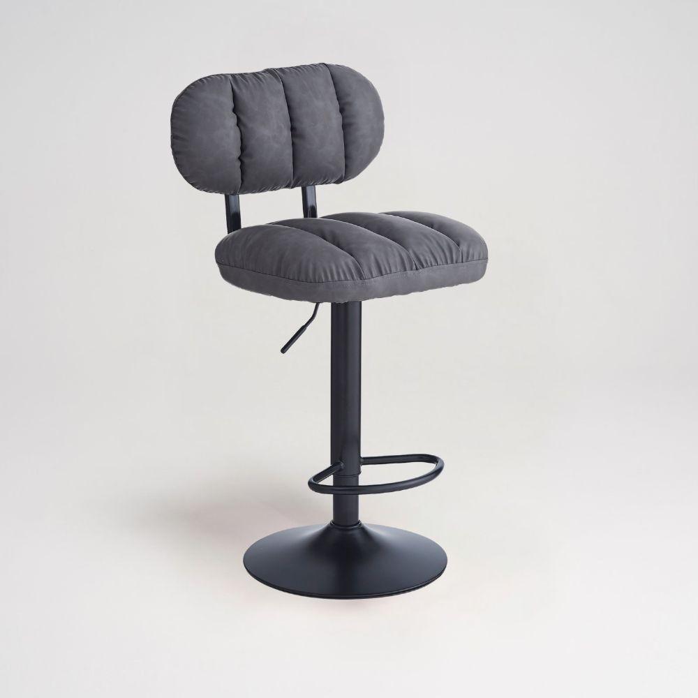 Sgabello Tati con seduta in ecopelle grigio e gamba in metallo nero