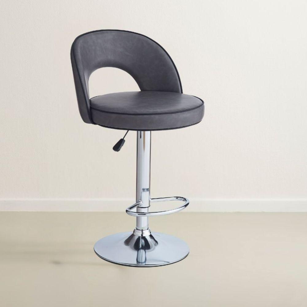 Sgabello Lisa con seduta in ecopelle grigio e gamba in metallo inox