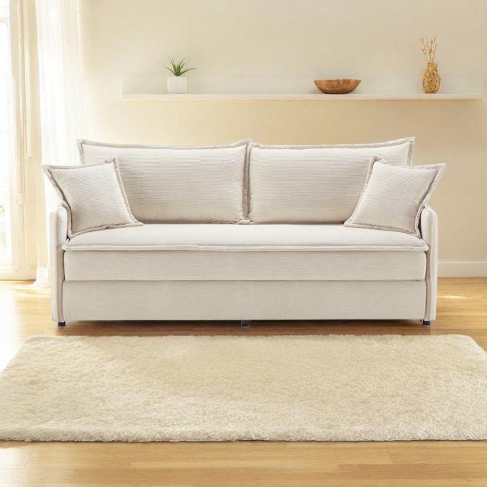 Divano letto Ghide con contenitore colore panna 217x86x95 cm.