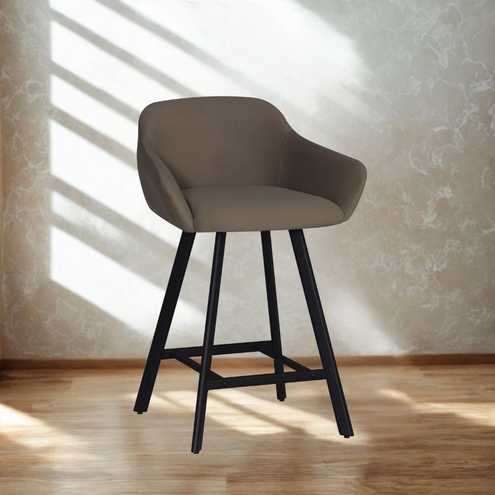 Sgabello Mey in tessuto Anka 06 tortora con gambe in metallo nere