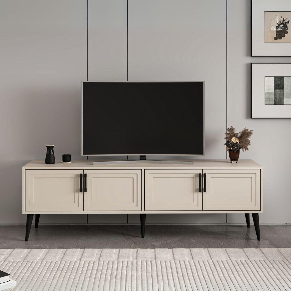 Porta tv Prime con 4 ante colore cashmere e maniglie e piedini neri