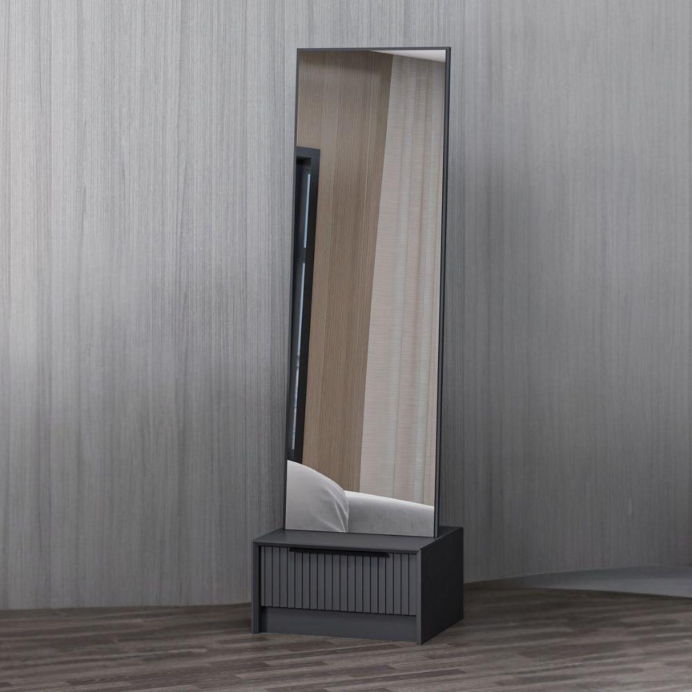 Specchio con base cassetto Kale colore antracite effetto cannettato