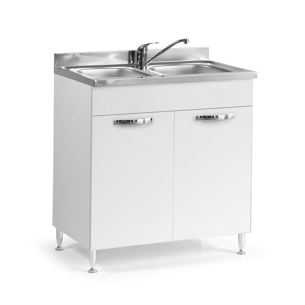 Sottolavello 80x50x85 H cm con due ante bianco frassinato lavello incluso