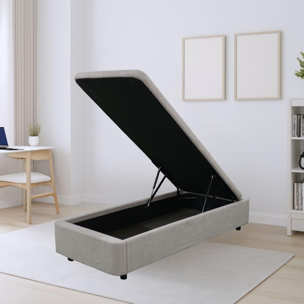 Letto singolo Sommier 80x190 con contenitore in tessuto Towel grigio chiaro