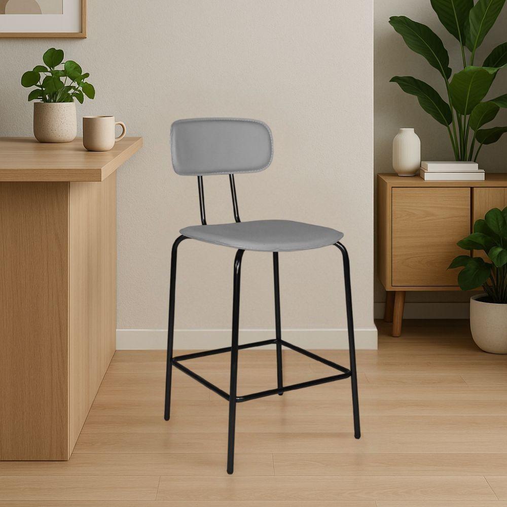 Sgabello Glami in pvc effetto cuoio grigio con struttura in metallo nera