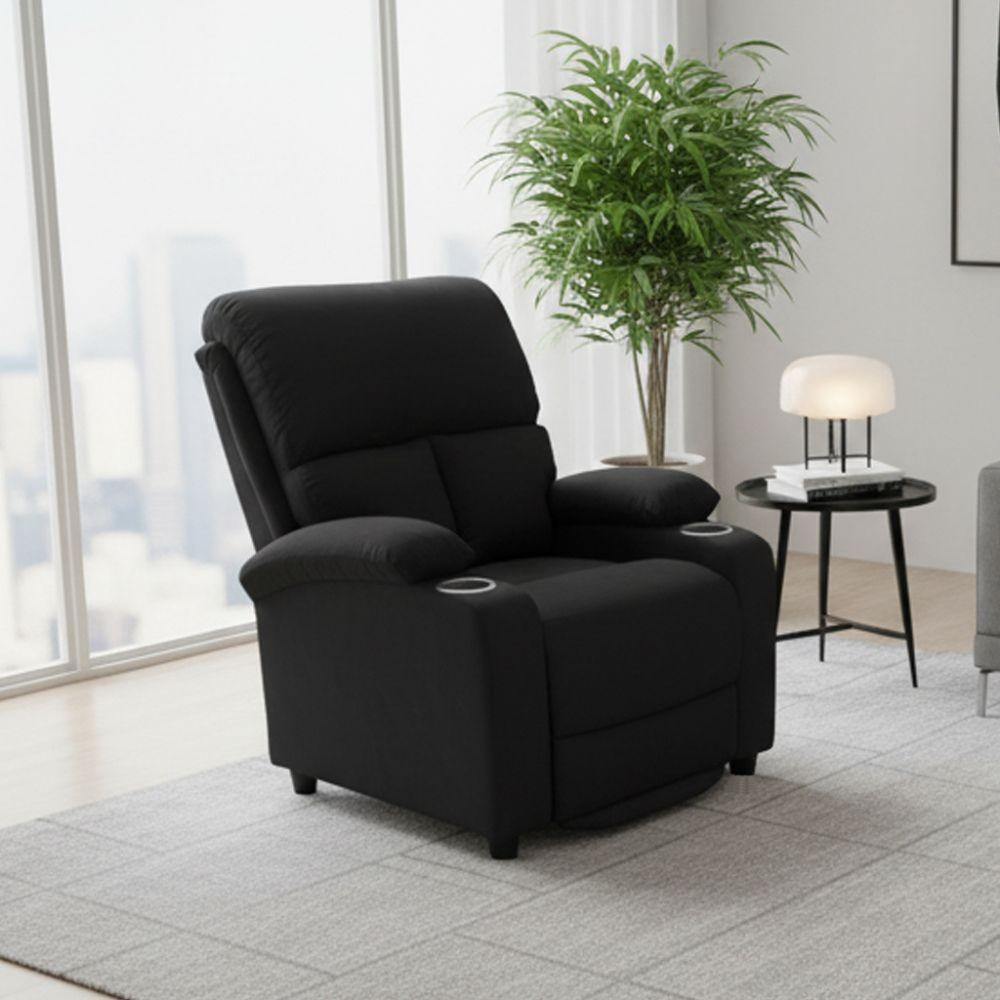 Poltrona recliner manuale Ninetta con portabicchieri in microfibra nero