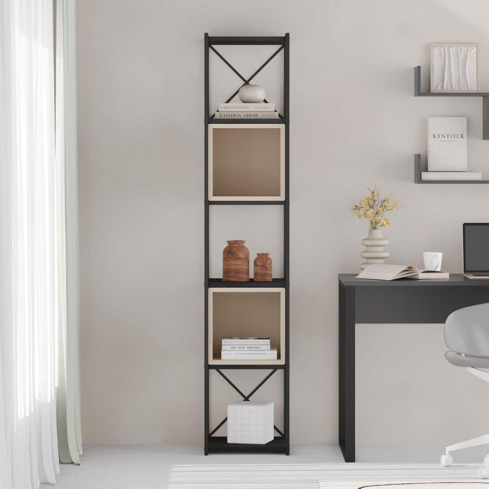 Libreria Vale mini con struttura in metallo nero e cubotti cashmere