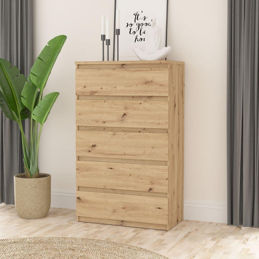 Cassettiera Morgan 5 cassetti 77.2 x 42.2 x H 128.1 cm colore rovere