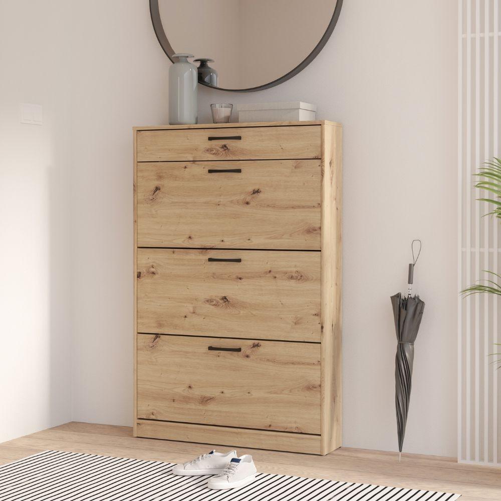 Scarpiera Cecilia con 3 scomparti ed un cassetto colore rovere 83.2x20.4xH 127.7 cm.