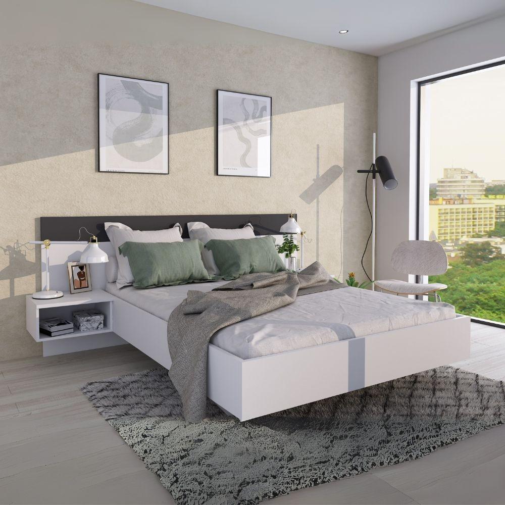 Struttura letto alla francese 1514 con comodini integrati colore bianco e antracite