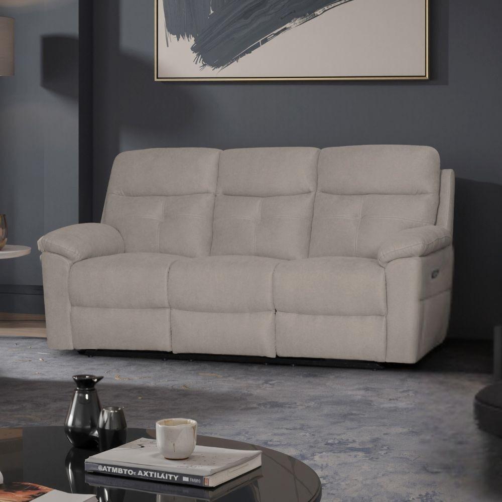 Divano Kayde 3 posti recliner elettrico in tessuto Mia 103-05 beige