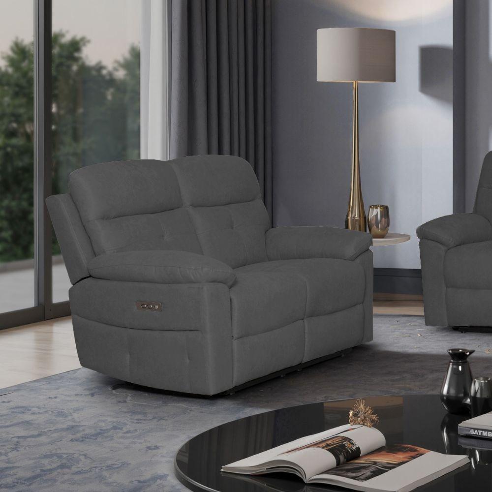 Divano Kayde 2 posti recliner elettrico in tessuto Mia 103-27 grigio scuro
