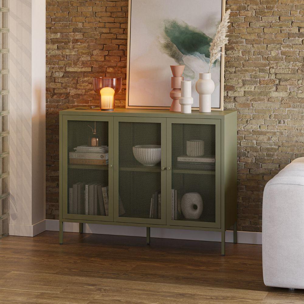 Credenza Fayna19354 in metallo con 3 ante colore verde