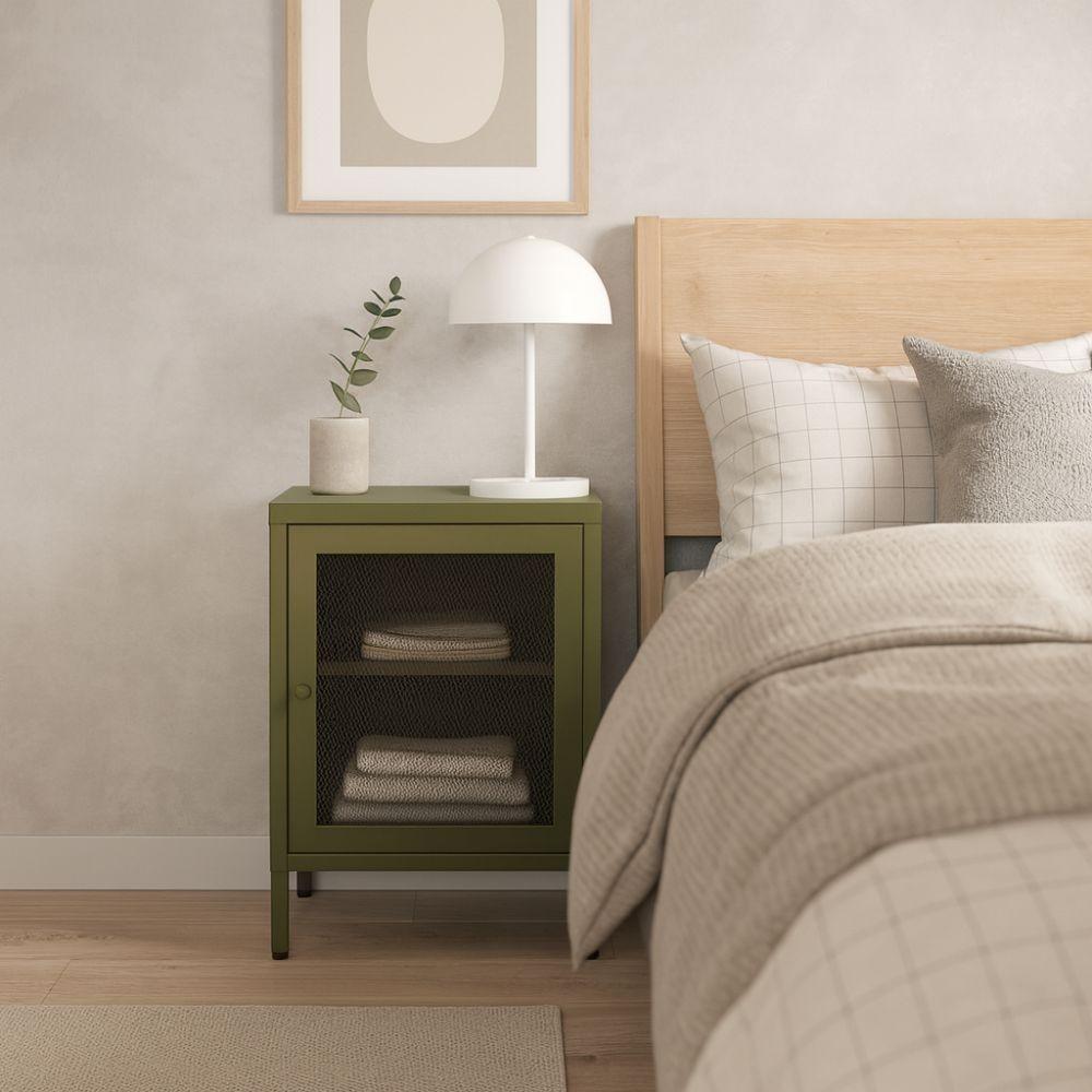Comodino Fayna19363 in metallo con 1 anta colore verde