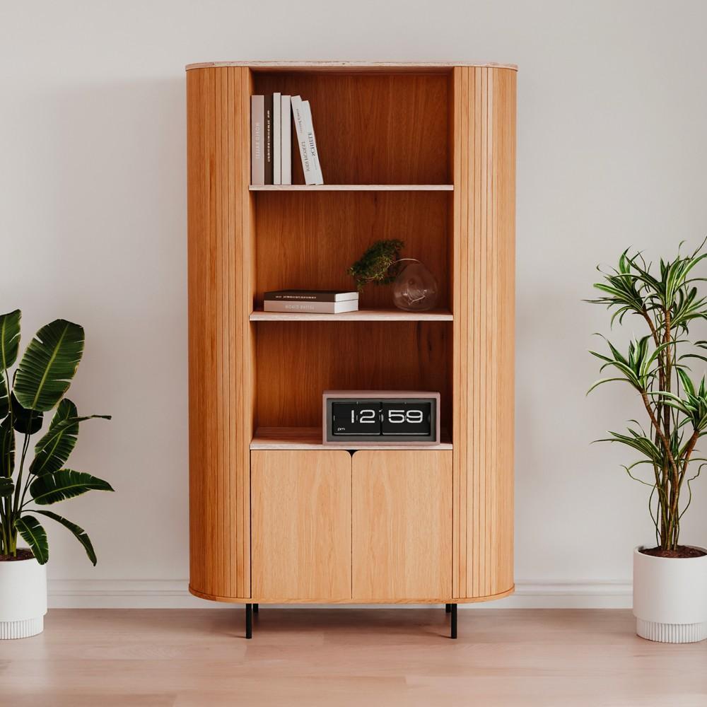 Credenza Fabia 53A 2 ante colore rovere e 3 vani a giorno con ripiani effetto travertino