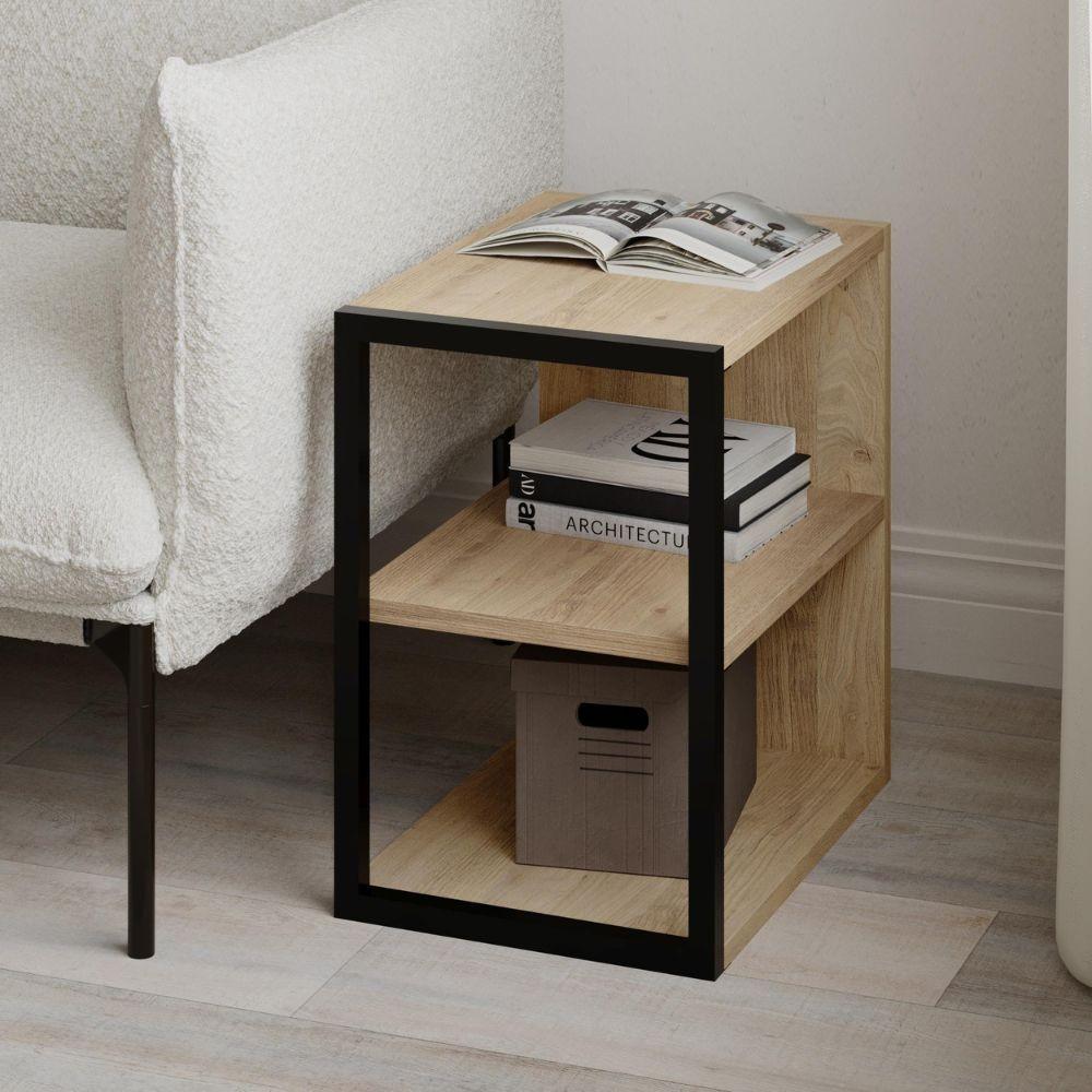 Tavolino Echo con 1 ripiano e dettaglio frontale nero colore rovere