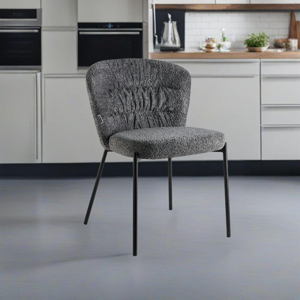 Sedia imbottita Cami in tessuto teddy grigio set 4 pezzi