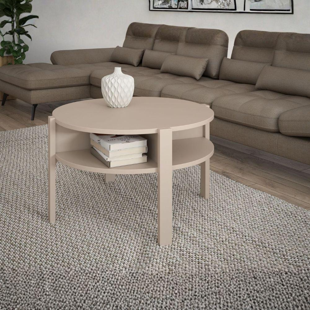 Tavolino da salotto Aura rotondo con ripiano colore cashmere