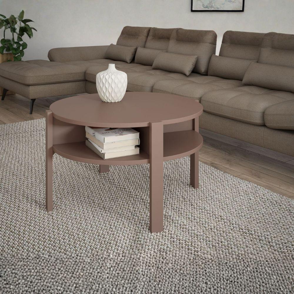 Tavolino da salotto Aura rotondo con ripiano colore terracotta