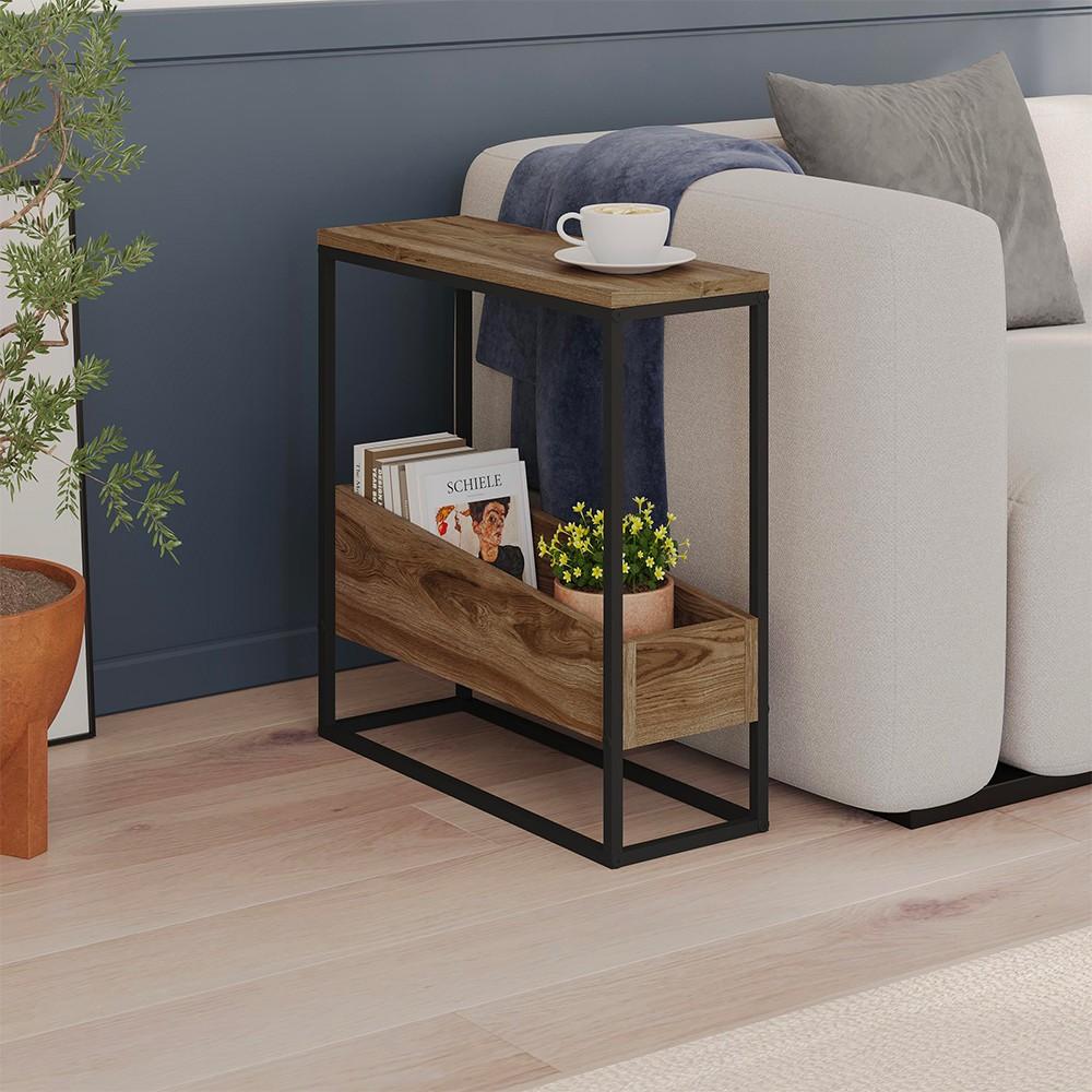 Tavolino da salotto Lido in rovere deep oud e struttura in metallo nero