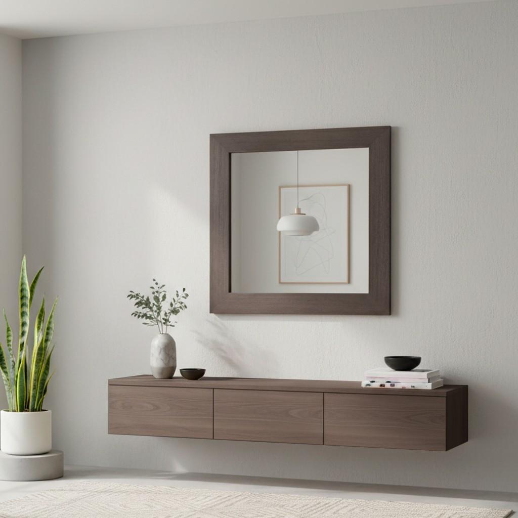 Specchiera quadrata Plana 90x90 cm con cornice in larice grigio