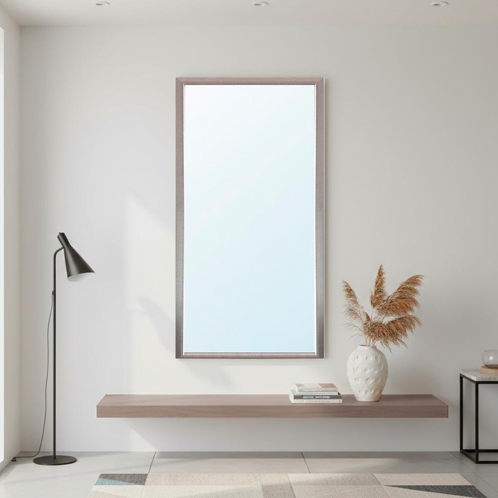 Specchiera Sintesi rettangolare con cornice effetto tessuto grigio 127x65 cm.