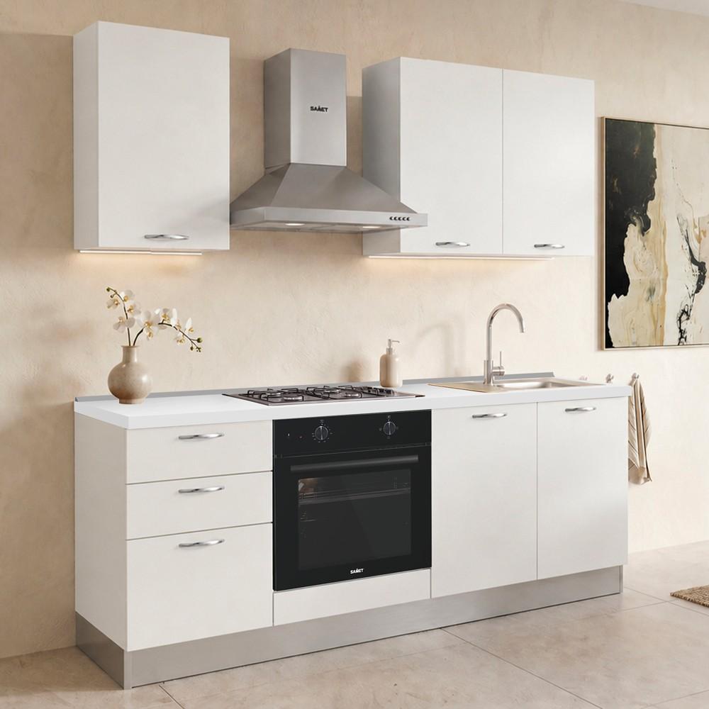 Cucina Taurusnew 195 cm reversibile in bianco poro chiuso con elettrodomestici inclusi Industrie Valentini