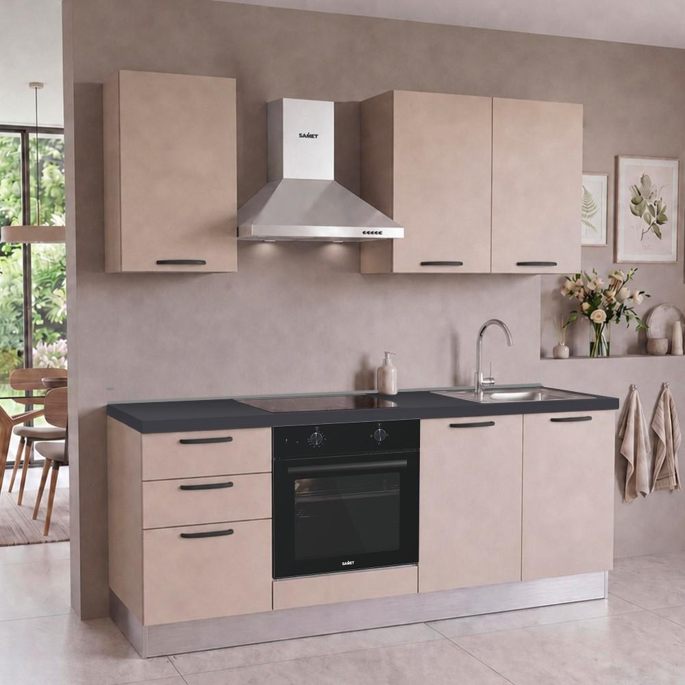 Cucina Taurusnew 195 cm reversibile in cashmere con elettrodomestici inclusi e piano ad induzione Industrie Valentini