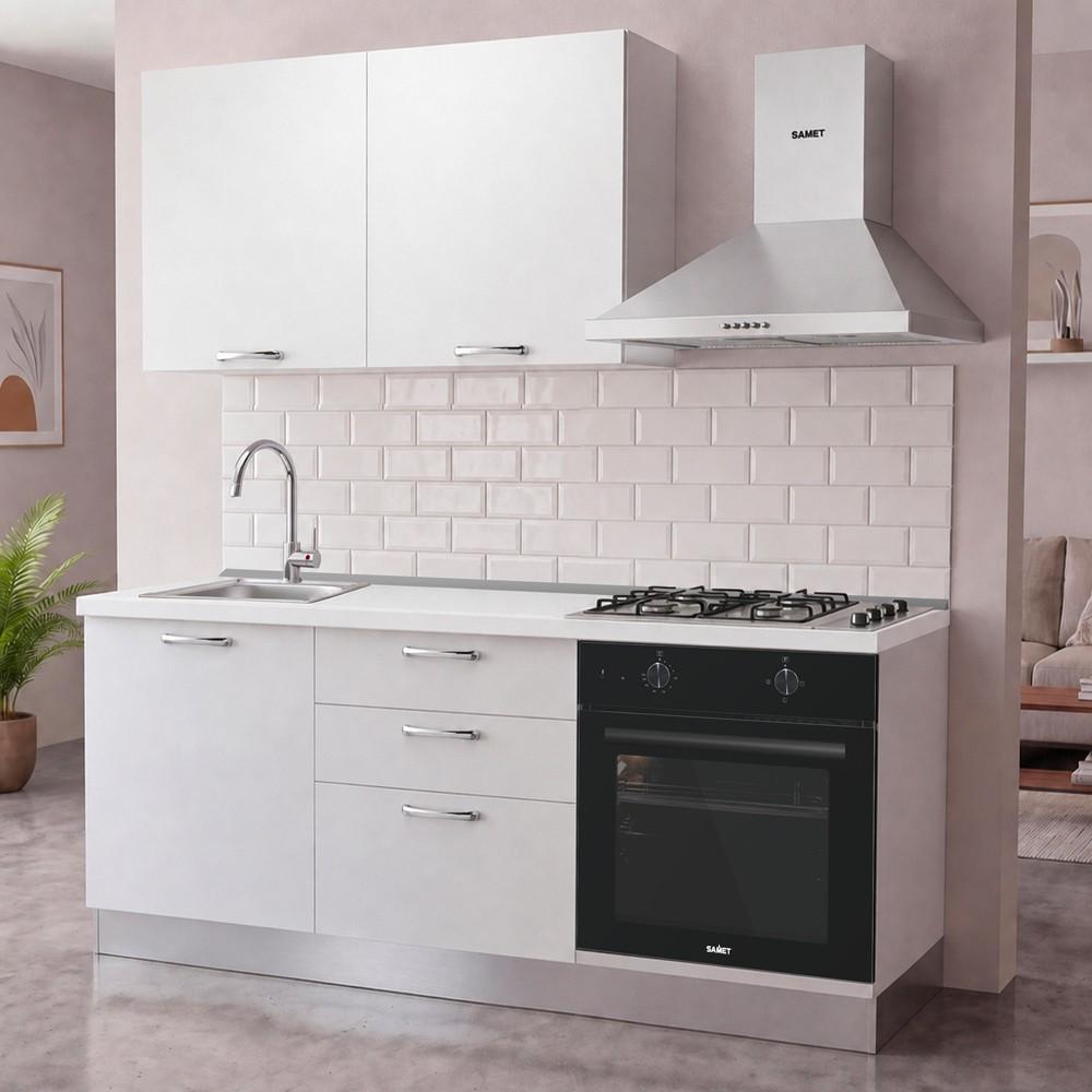 Cucina Astinew 180 cm reversibile in bianco poro chiuso con elettrodomestici inclusi Industrie Valentini