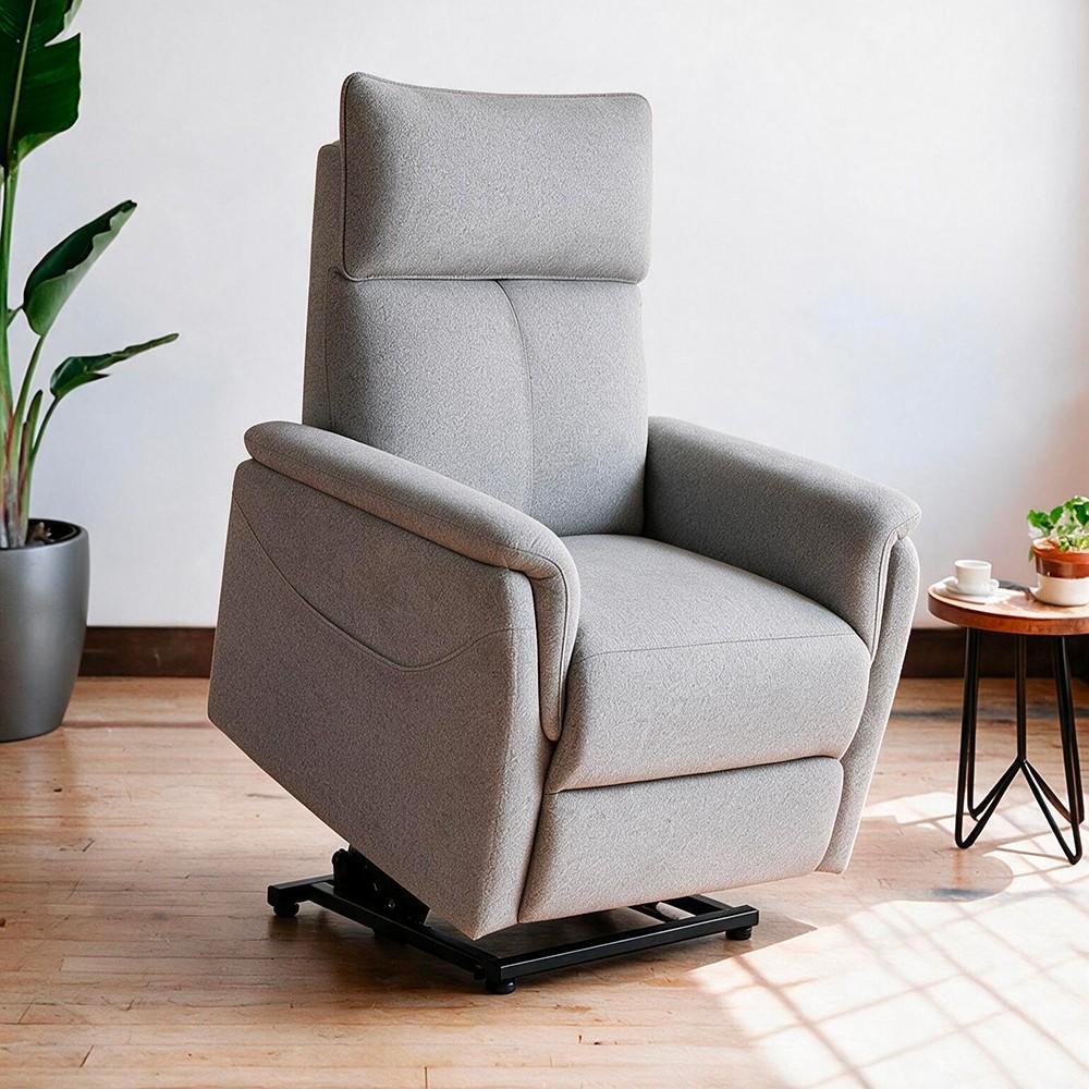 Poltrona alzapersona Motion con recliner elettrico 1 motore in tessuto G378 grigio chiaro melange
