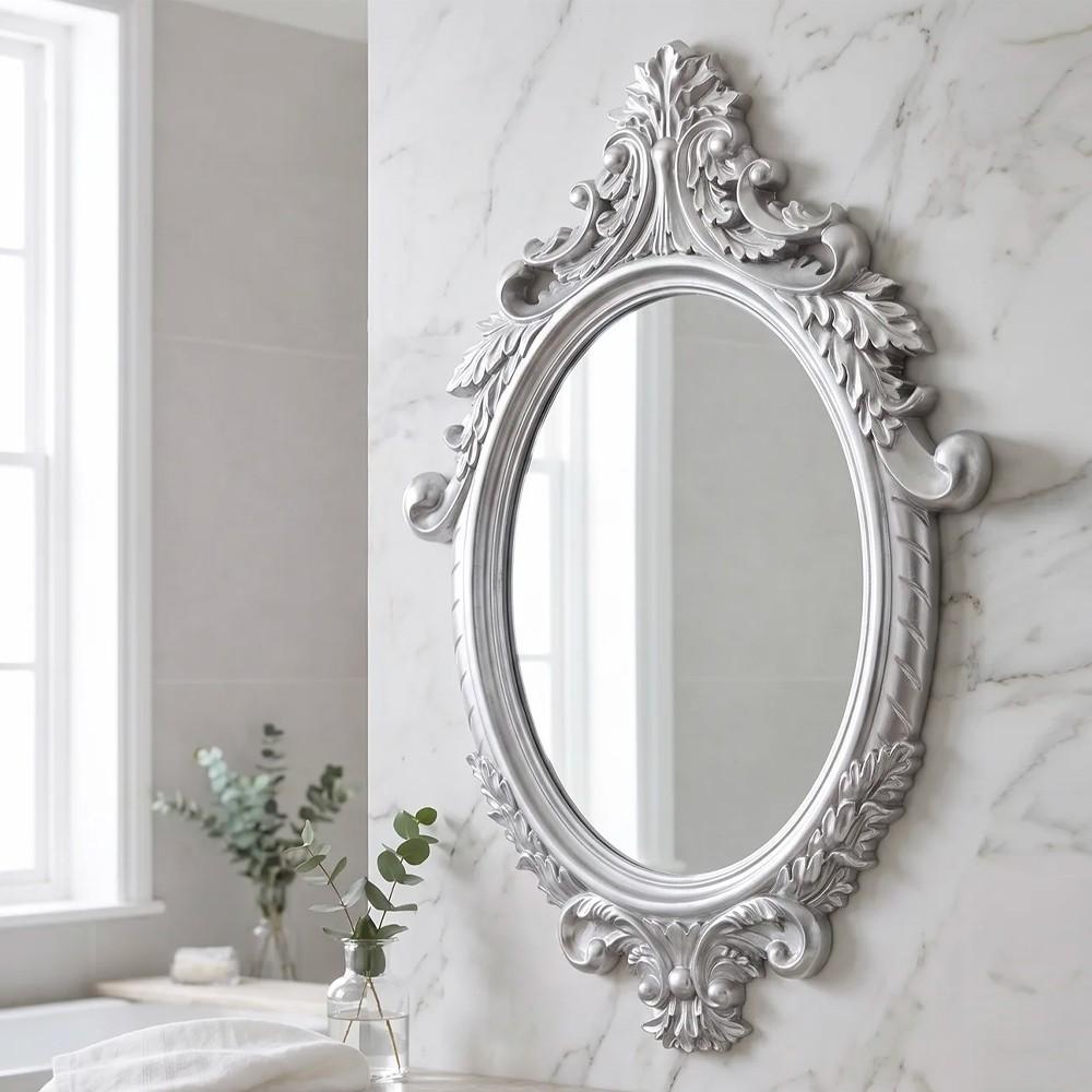 Specchio decorativo ovale da parete MR8360 con cornice in stile barocco silver 60x81 cm.