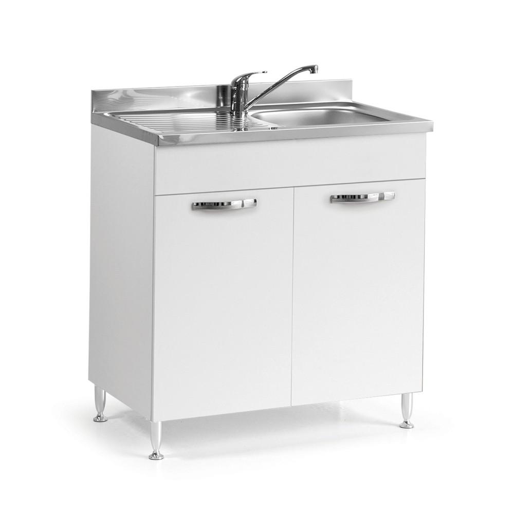 Sottolavello 80x50x85H cm con due ante bianco frassinato lavello incluso