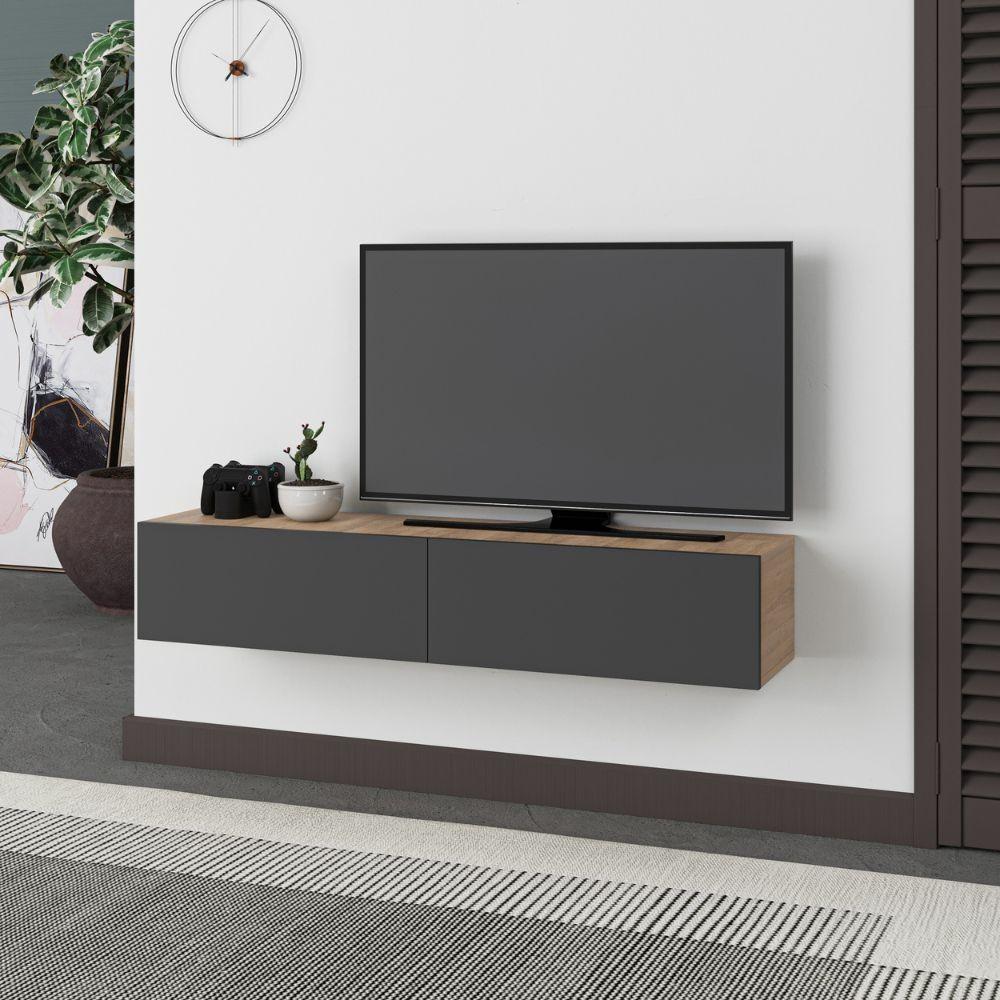 Mobile porta TV sospeso Francy rovere antracite ante a ribalta 135x31.7x25 cm.