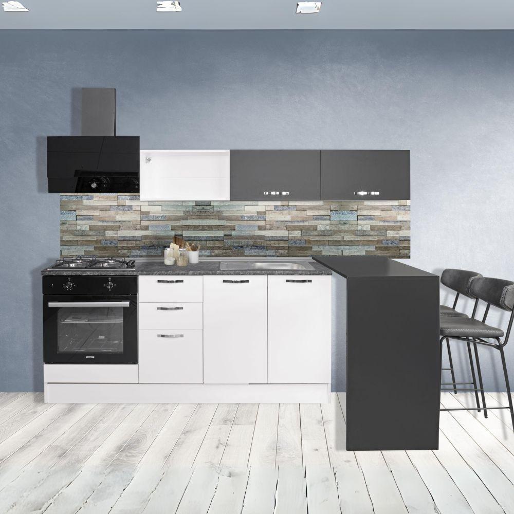 Cucina lineare Altamura 240x160 con penisola reversibile colore bianco e nero