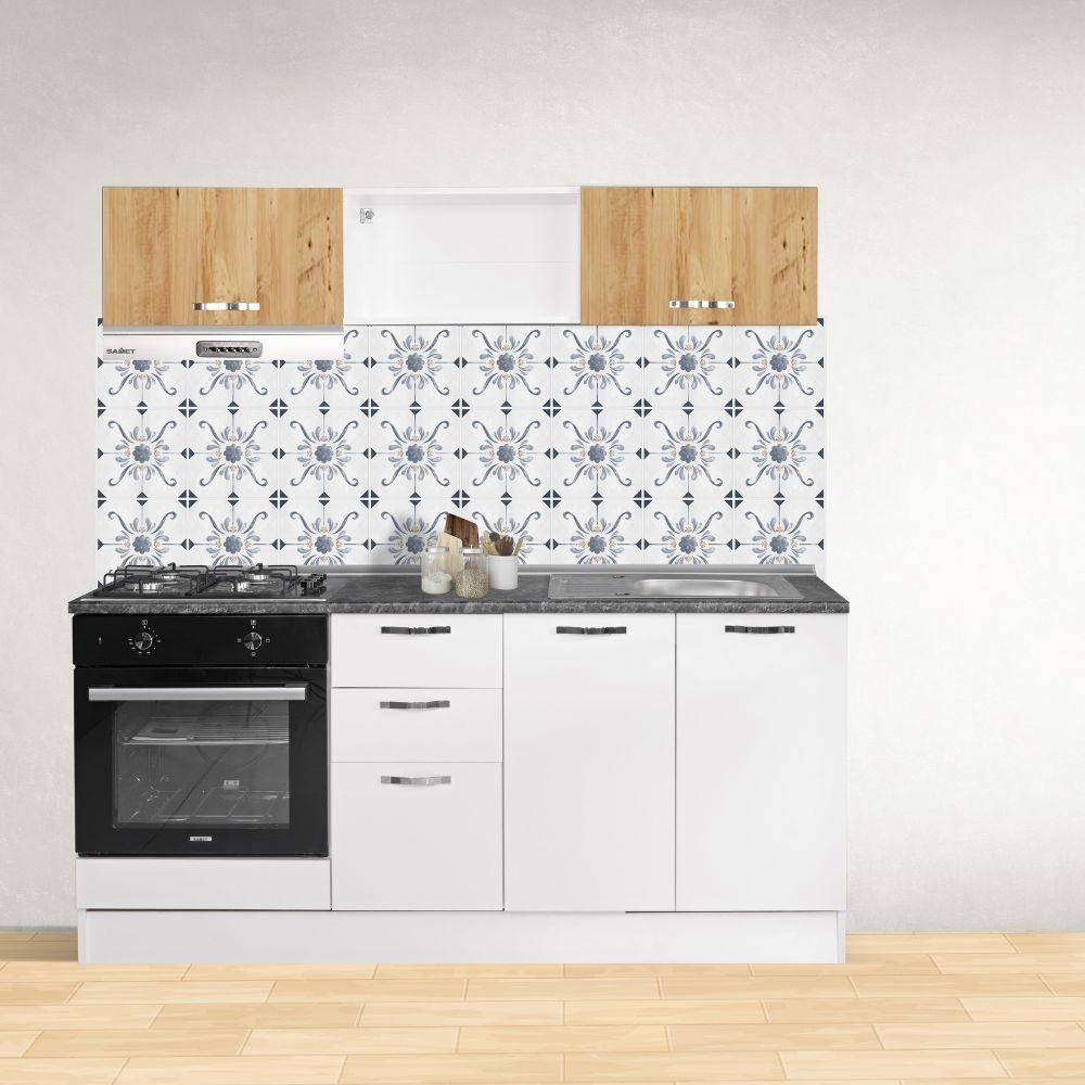 Cucina lineare Gravina 180x160 colore bianco e ante rovere
