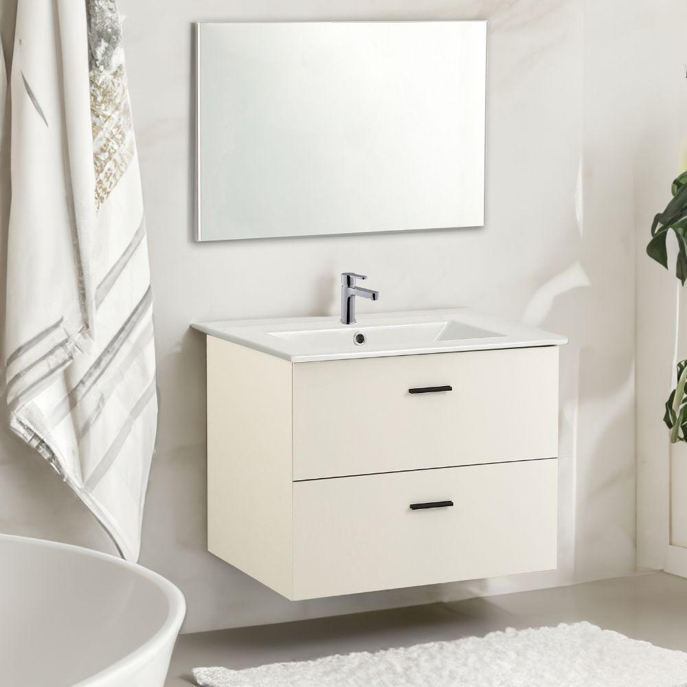 Mobile bagno sospeso Lario con lavabo e specchio bianco 80x46x48 H cm