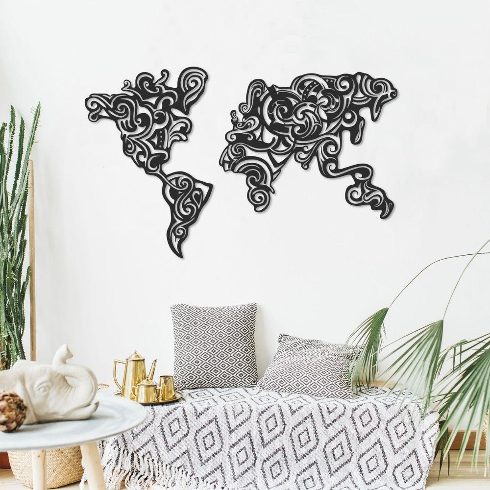 Cornice decorativa Tribal metallo nero mappa continenti