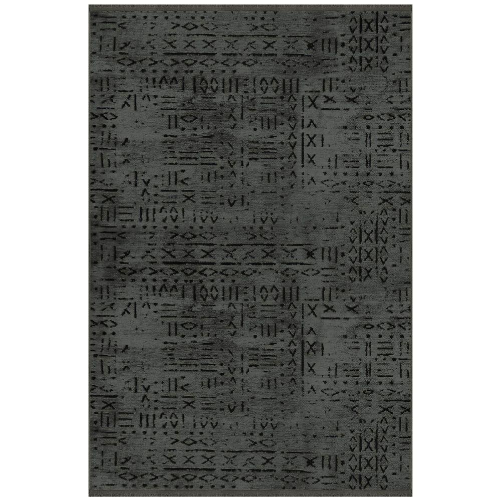 Tappeto ciniglia antiscivolo Vadi antracite decorazione geometrica 160x230